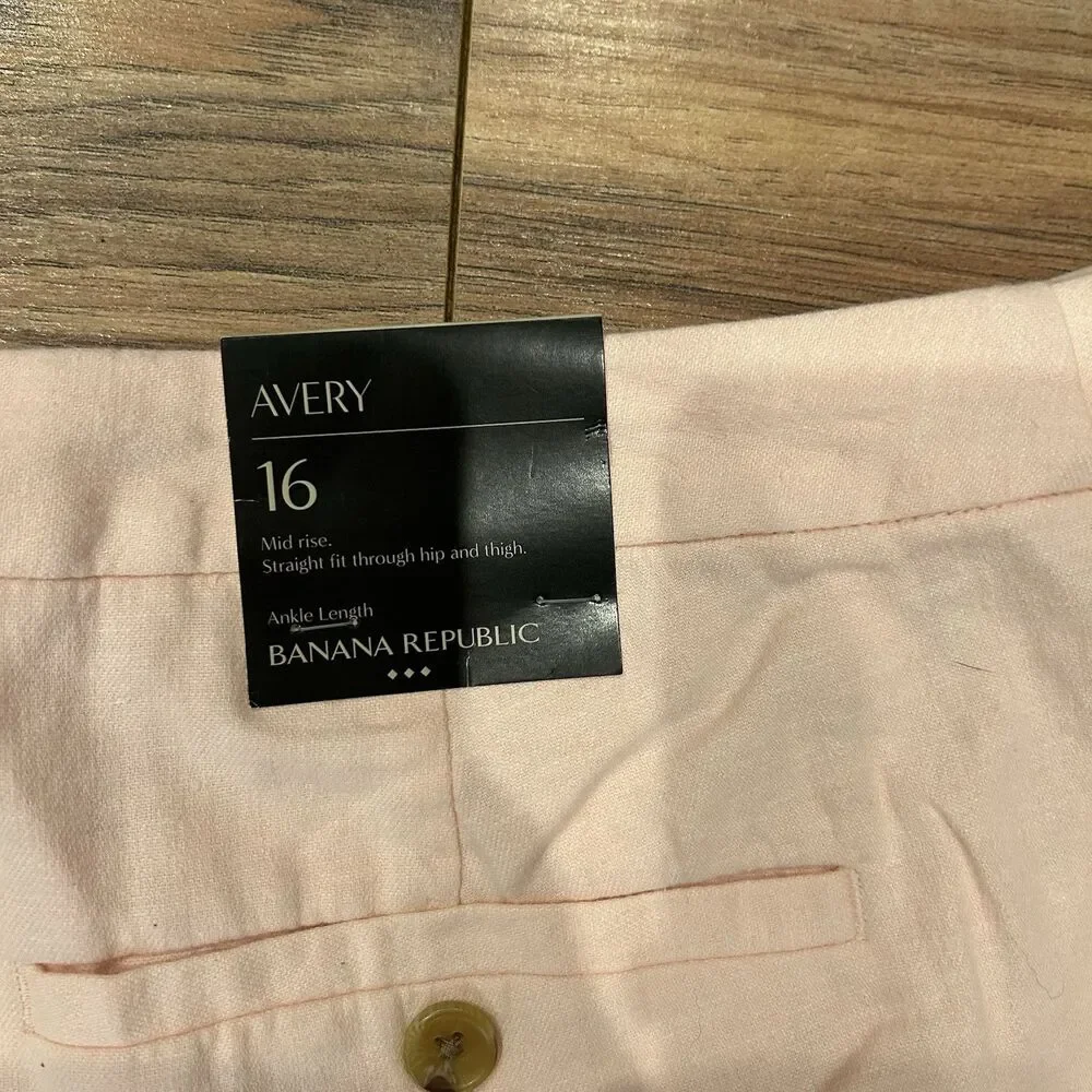 NWT Banana Republic Avery Pants 16 Pink Linen Mid Rise Breathable Lightweight